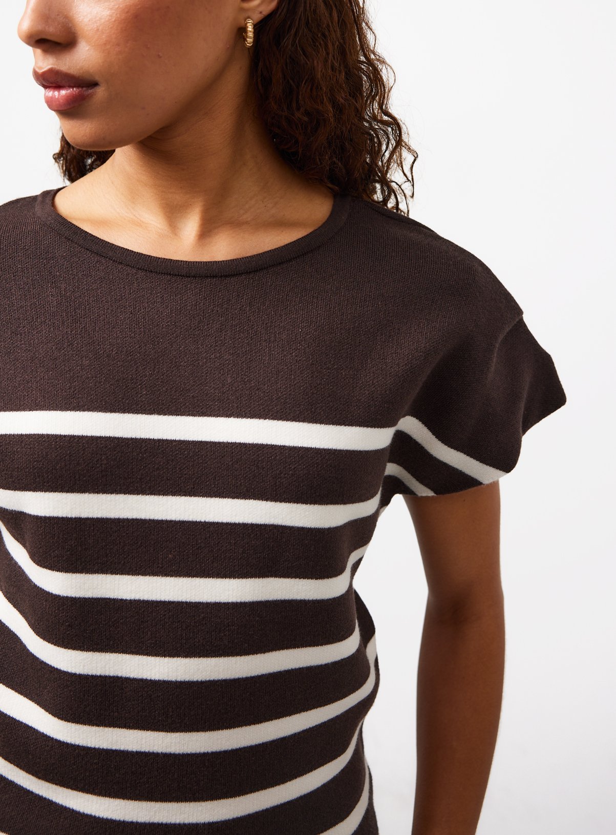 Brown Stripe Shoulder Pad Detail Knitted Top L - Image 3 thumbnail